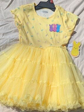Yellow Peeps Peep-Embellished Tulle Tiered Girls' Casual Dress